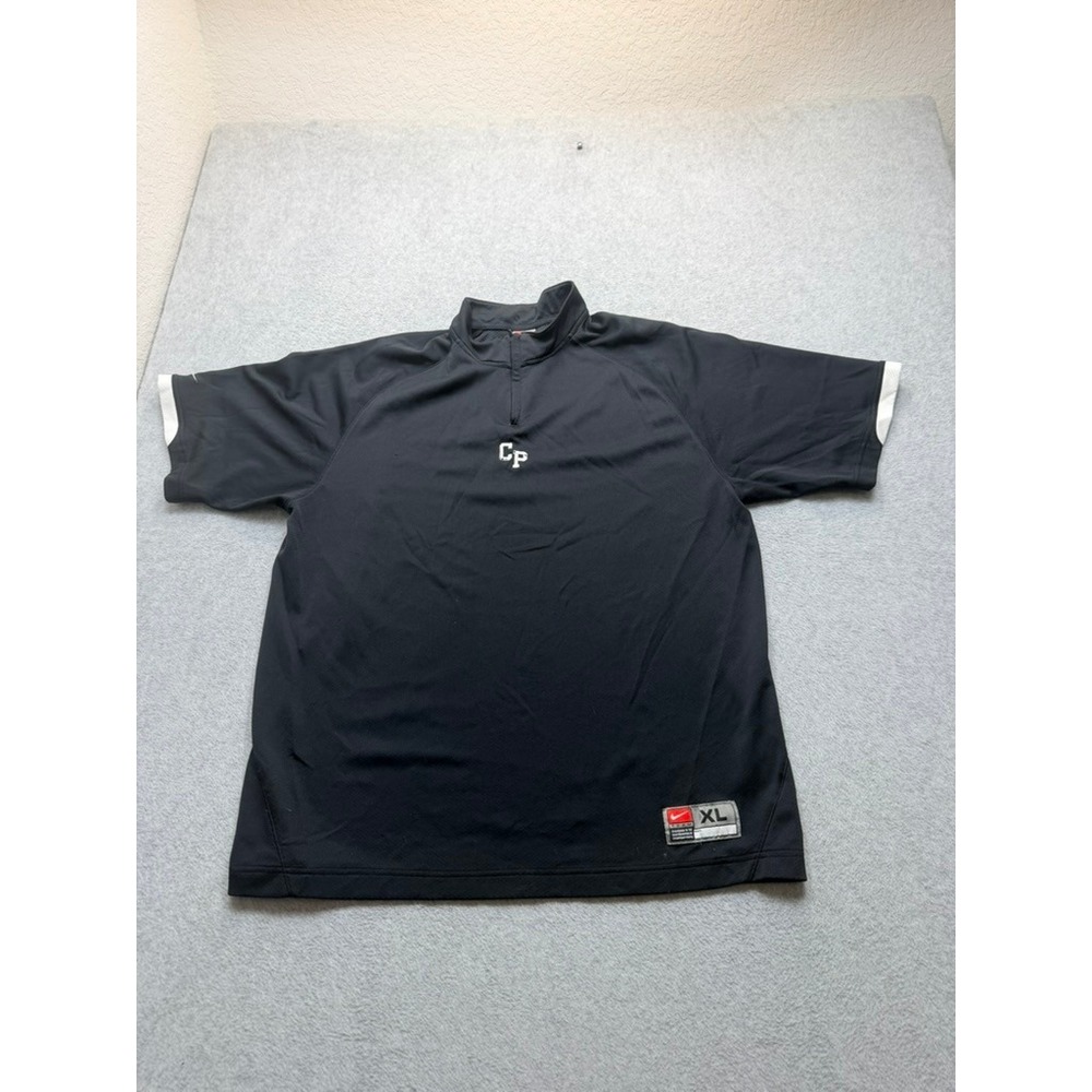 Nike Team Mens XL Black Short Sleeve Quarter Zip Pullover CP Logo Training Top